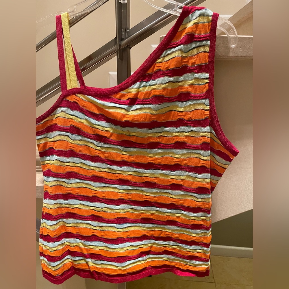 Vintage Elegant MISSONI Striped Multicolor Asymmetrical Top